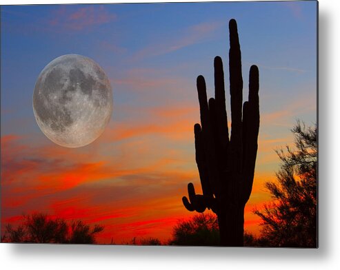 Sunrise Metal Print featuring the photograph Saguaro Full Moon Sunset by James BO Insogna