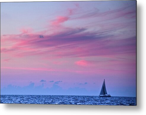 Scenics Metal Print featuring the photograph Sail Boat On The Sea At Dusk by Ilan Shacham