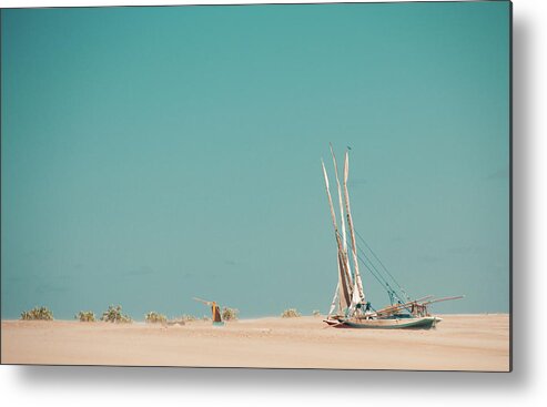Tranquility Metal Print featuring the photograph Sailboat In The Sand, Beach Of Rio by Angelita Niedziejko