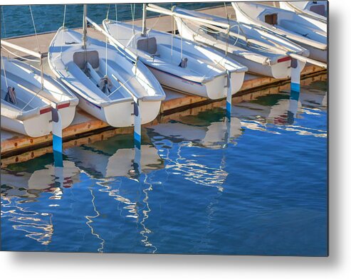 Boats Metal Print featuring the digital art Sailboats and dock by Cliff Wassmann