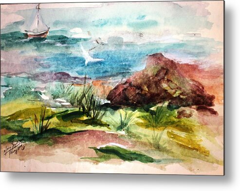 Sailing Metal Print featuring the painting Sailing Towards Anywhere by Mary Spyridon Thompson