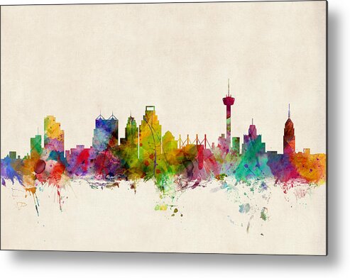 Watercolour Metal Print featuring the digital art San Antonio Texas Skyline by Michael Tompsett