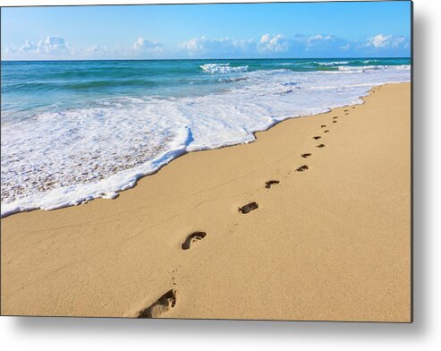 Seascape Metal Print featuring the photograph Sand, Footprints, Pacific Ocean Surf by Dszc