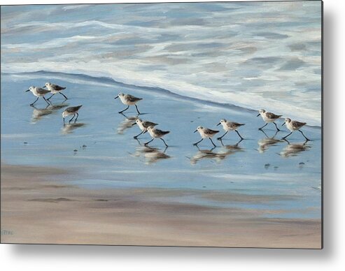  Sandpipers Metal Print featuring the painting Sandpipers by Tina Obrien