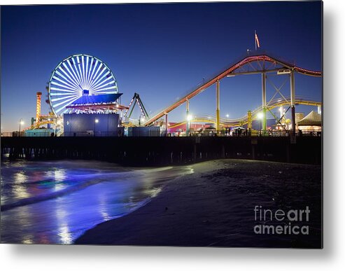Santa Monica Pier Metal Print featuring the photograph Santa Monica Pier at Night by Bryan Mullennix