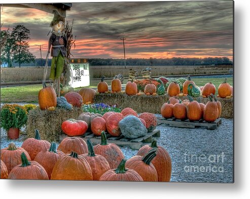 Halloween Metal Print featuring the photograph Scarecrow Standing Guard by Gene Bleile Photography 