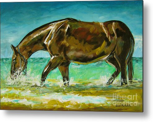 Equestrian Metal Print featuring the painting Sea Horse by Alan Metzger