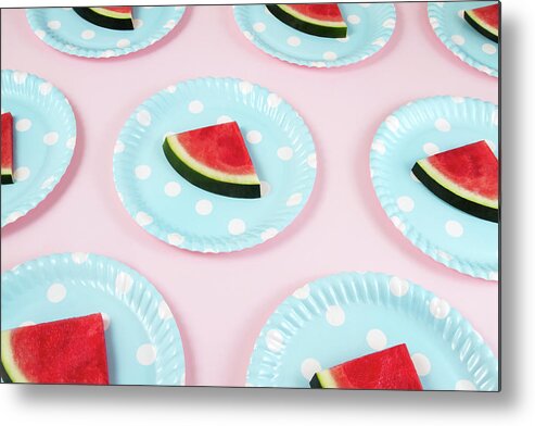 Art Metal Print featuring the photograph Seamless Pattern With Watermelon Slices by Anilakkus