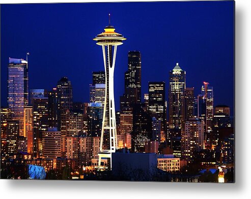 Seattle Metal Print featuring the photograph Seattle By Night by Benjamin Yeager