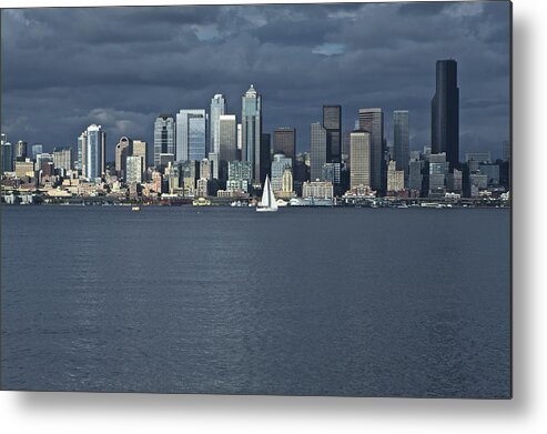 Night Photo Metal Print featuring the photograph Seattle Cityscape from Alki Beach by SC Heffner