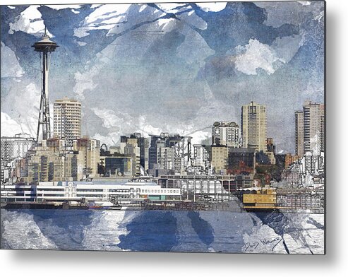 Seattle Skyline Metal Print featuring the painting Seattle Skyline Freeform by David Wagner