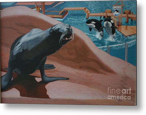 Seal And Killer Whales Metal Print featuring the painting Seaworld by Margaret Sarah Pardy