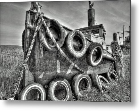 Black And White Metal Print featuring the photograph Seaworthy by Dawn J Benko