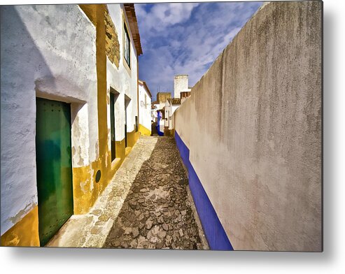 Blue Metal Print featuring the photograph Secluded Cobblestone Street in the Medieval Village of Obidos II by David Letts
