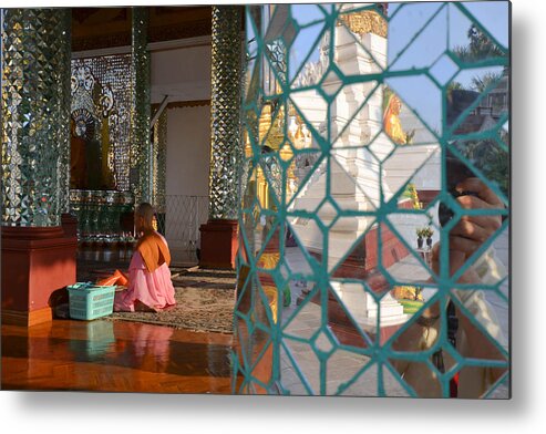 Myanmar Metal Print featuring the photograph Self-Portrait with Monk by Bill Mock