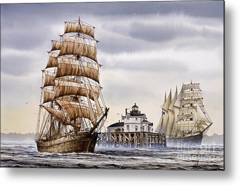 Tall Ship Print Metal Print featuring the painting Semi-ah-moo Lighthouse by James Williamson