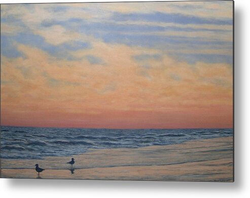 Seascape Metal Print featuring the painting Serenity - Dusk At The Shore by Kathleen McDermott