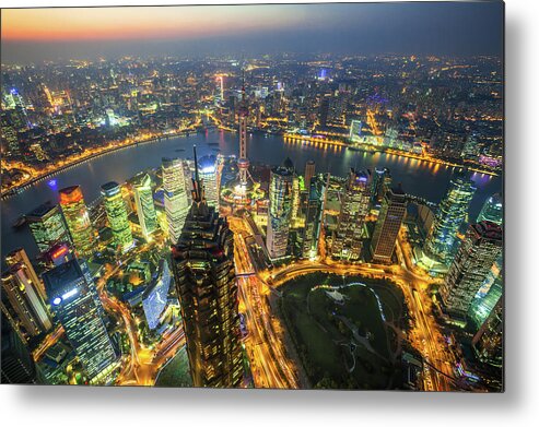 Chinese Culture Metal Print featuring the photograph Shanghai, Dusk To Night, China by Cuiphoto