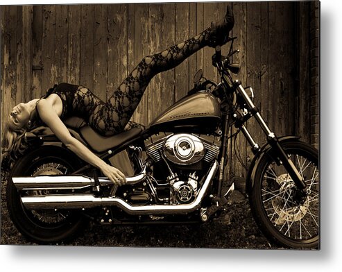 Harley Davison Softail Metal Print featuring the photograph Shelley and the Harley by Peter Turner