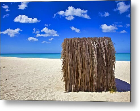 Aruba Metal Print featuring the photograph Shelter on a White Sandy Caribbean Beach with a Blue Sky and White Clouds II by David Letts