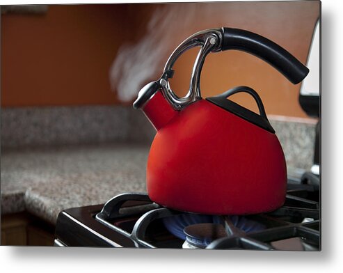 Domestic Room Metal Print featuring the photograph Shiny Red Tea Pot by JasonDoiy