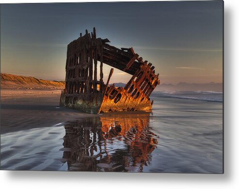 Beach Metal Print featuring the photograph Shipwreck at Sunset by Mark Kiver