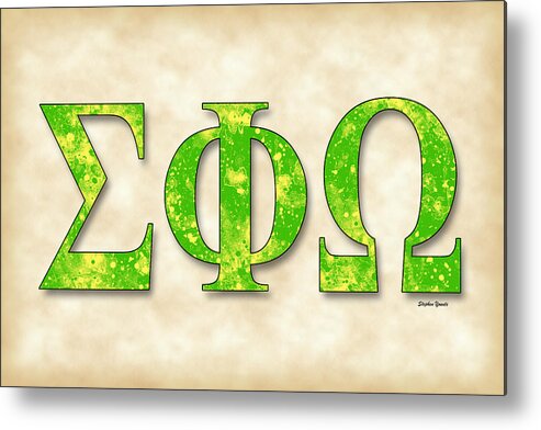 Sigma Phi Omega Metal Print featuring the digital art Sigma Phi Omega - Parchment by Stephen Younts