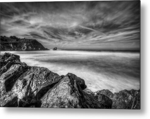 Jennifer Rondinelli Reilly Metal Print featuring the photograph Silence in Black and White - Rockaway Beach Pacifica California by Jennifer Rondinelli Reilly - Fine Art Photography