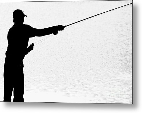 Silhouette of a Fisherman Holding a Fishing Pole BW Metal Print by James BO  Insogna - Pixels