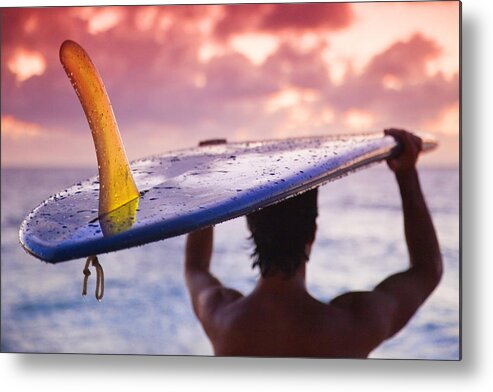 Sunset Metal Print featuring the photograph Single Fin Surfer by Sean Davey