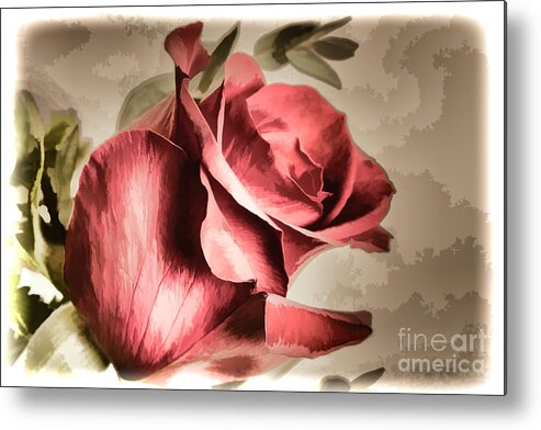 Single Red Rose Metal Print featuring the painting Single Red Rose flower Painting in Sepia 3183.02 by M K Miller