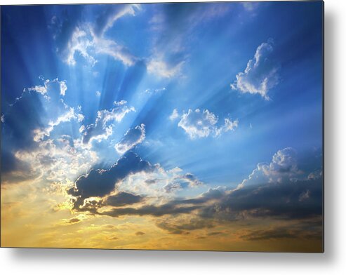 Dawn Metal Print featuring the photograph Sky With Sun Beams by Dexter s