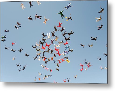 Parachuting Metal Print featuring the photograph Skydiving big group take off by Graiki