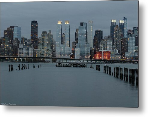 Blue Metal Print featuring the photograph Skyline by the Pier by GeeLeesa Productions