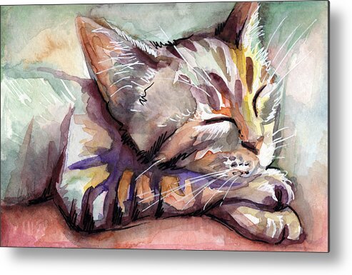 Sleeping Cat Metal Print featuring the painting Sleeping Kitten by Olga Shvartsur