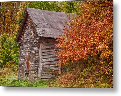 autumn Foliage Metal Print featuring the photograph Small wooden shack in the autumn colors by Jeff Folger