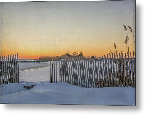 Fence Metal Print featuring the photograph Snow Fence Sunset by Cathy Kovarik