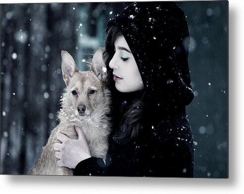 Pet Metal Print featuring the photograph Snow walk by Cambion Art