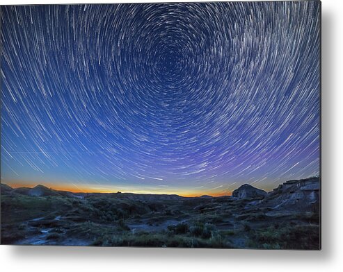 Advanced Stacker Actions Metal Print featuring the photograph Solstice Star Trails At Dinosaur Park by Alan Dyer