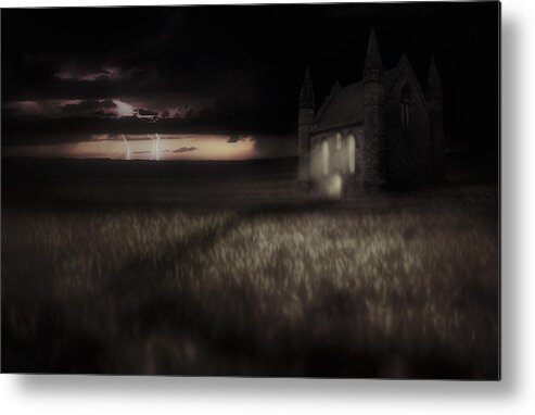 Church Metal Print featuring the photograph Something Wicked - Lightning - Chapel - Gothic by Jason Politte