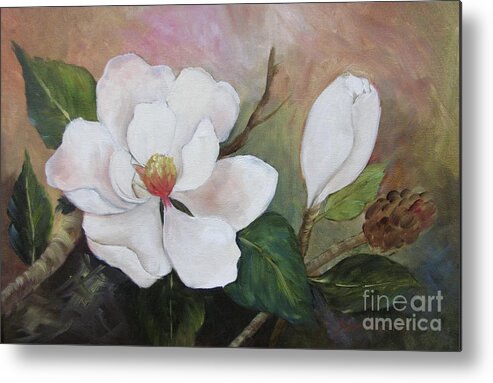 Magnolias Metal Print featuring the painting Southern Magnolias II by Barbara Haviland by Barbara Haviland