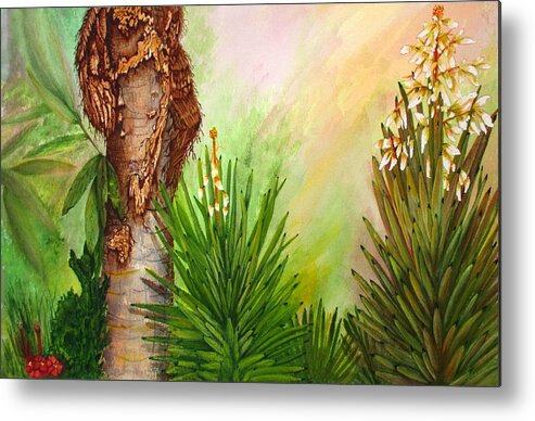 Painting Metal Print featuring the painting Spanish Bayonets With Palm by Ashley Goforth