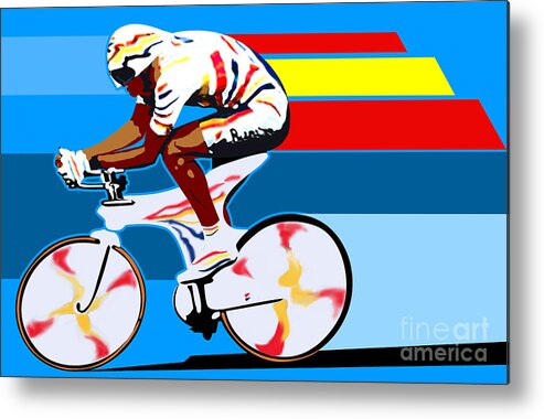 Miguel Indurain Metal Print featuring the digital art spanish cycling athlete illustration print Miguel Indurain by Sassan Filsoof