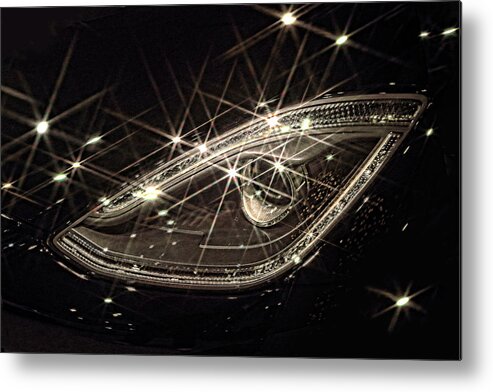 Transportation Metal Print featuring the pyrography Sparkling Viper Headlight by Linda Phelps