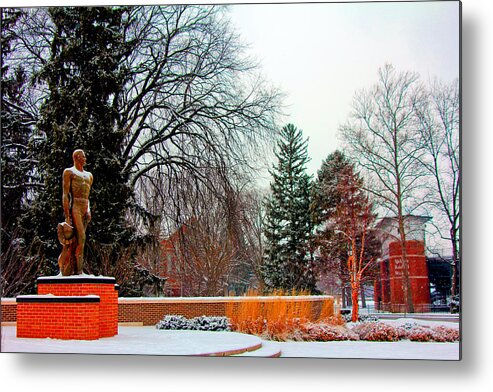 Michigan State University Metal Print featuring the photograph Sparty in winter by John McGraw