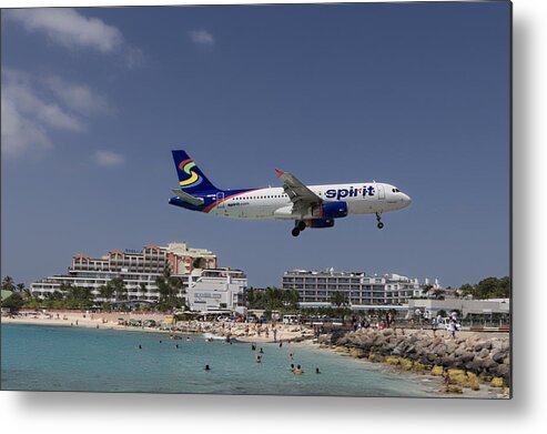 Spirit Metal Print featuring the photograph Spirit Airlines at St. Maarten by David Gleeson