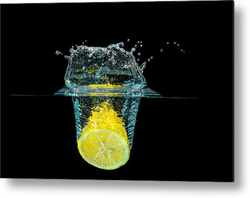 Beverage Metal Print featuring the photograph Splashing Lemon by Peter Lakomy