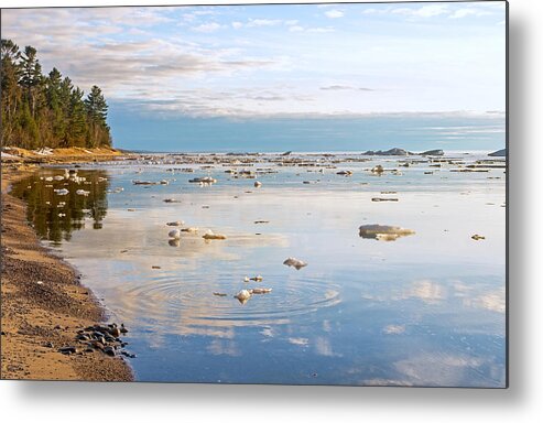 Lake Superior;pictured Rocks National Lakeshore;reflections;calm;ice;spring;seascape; Metal Print featuring the photograph Spring Evening by Gary McCormick