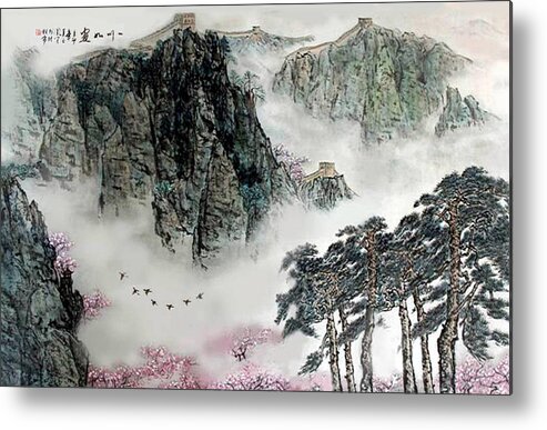 Mountains And Clouds Metal Print featuring the photograph Spring Mountains and the Great Wall by Yufeng Wang