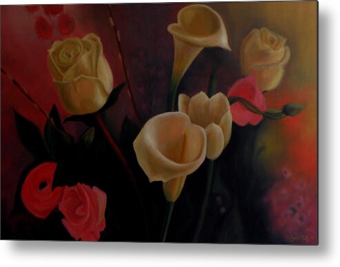 Flowerpaintings Paintings Of Flowers Spring Nature Oilpaintings Lilies Paintings Spring Nature Flowers Metal Print featuring the painting Spring still life by George Tuffy